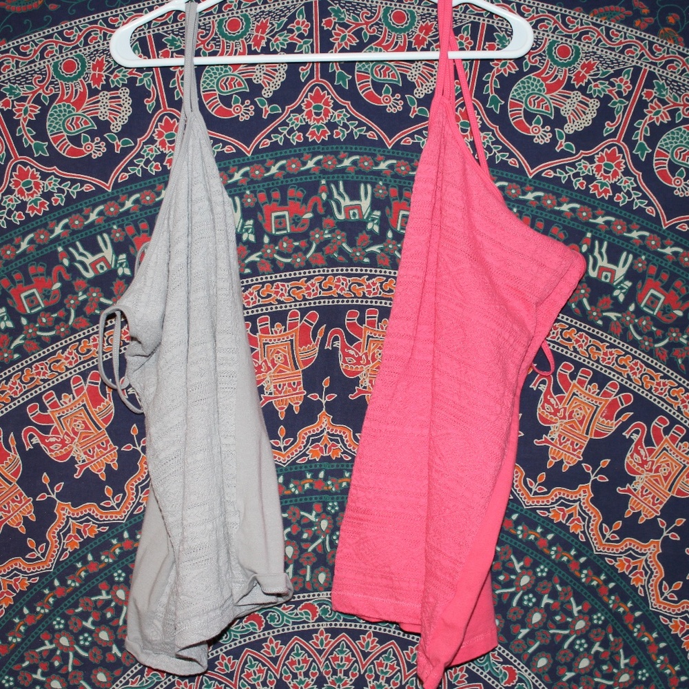 Grey and Pink Criss Cross Tank Top/Cami Bundle